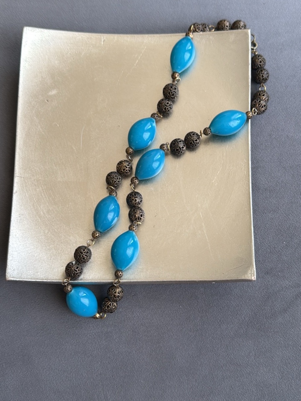 Turquoise Blue Bead & Filigree Necklace - Women Jewelry
